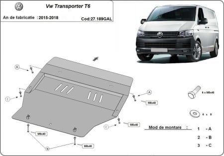 Scut motor galvanizat Volkswagen Transporter T6 2015 - 2018 - Img 3