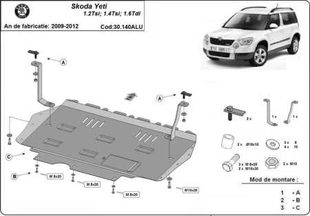 Scut motor și cutie de viteză din aluminiu Skoda Yeti 2009 - 2012 - Img 3