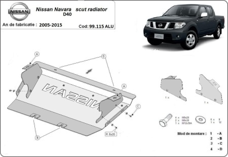 Scut radiator din aluminiu Nissan Navara 2005 - 2015 - Img 2