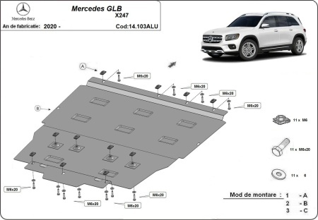 Scut motor din aluminiu Mercedes GLB 2020 - 2026 - Img 3