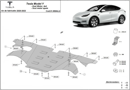 Scut motor spate din aluminiu Tesla Model Y AWD 2020 - 2023 - Img 3