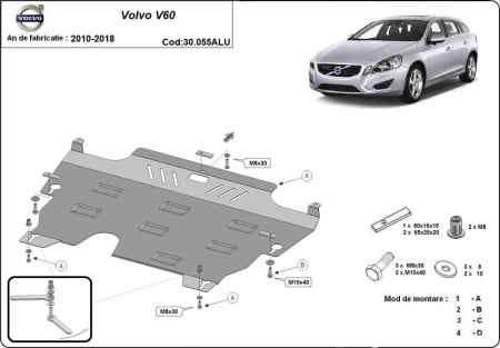 Scut motor și cutie de viteză din aluminiu Volvo V60 2010 - 2018 - Img 3