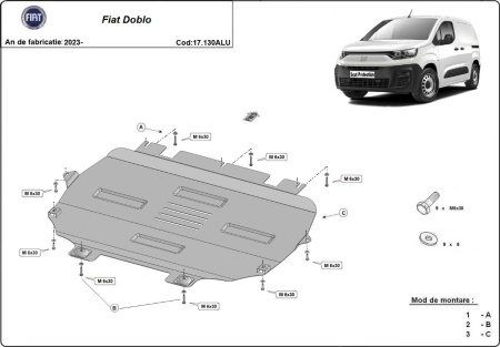 Scut motor din aluminiu Fiat Doblo 2023 - 2026 - Img 3