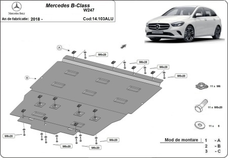 Scut motor din aluminiu Mercedes B-Classe 2018 - 2026 - Img 3