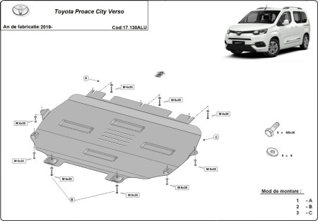 Scut motor din aluminiu Toyota Proace City Verso 2019 - 2026 - Img 3