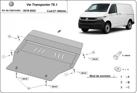 Scut motor metalic galvanizat Volkswagen Transporter T6.1 2019 - 2022 - Img 3