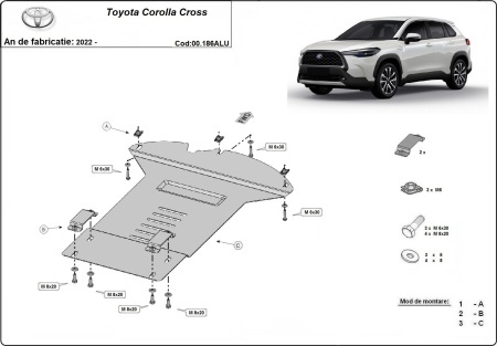 Scut antifurt din aluminiu pentru catalizator Toyota Corolla Cross 2022 - 2026 - Img 3