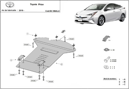 Scut antifurt din aluminiu pentru catalizator Toyota Prius 2019 - 2026 - Img 3