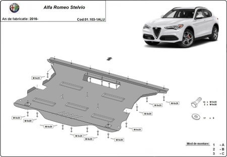 Scut motor din aluminiu Alfa Romeo Stelvio 2016 - 2026 - Img 2