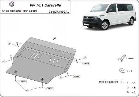 Scut motor galvanizat Volkswagen Transporter Caravelle T6.1 2019 - 2022 - Img 3