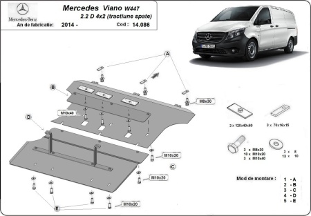 Scut motor Mercedes Viano W447 2.2 D, 4x2 (tracțiune spate) 2014 - 2026 - Img 3