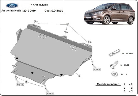 Scut motor din aluminiu Ford C-max 2010 - 2019 - Img 3