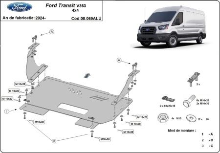 Scut motor din aluminiu Ford Transit V363 4x4 2024 - 2026 - Img 3