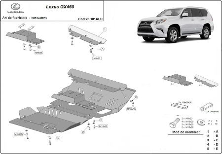 Scut motor din aluminiu Lexus GX460 2010 - 2023 - Img 3