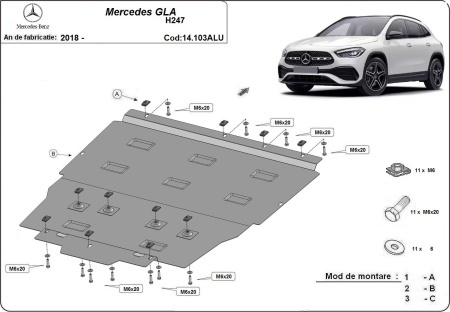Scut motor din aluminiu Mercedes GLA 2018 - 2026 - Img 3