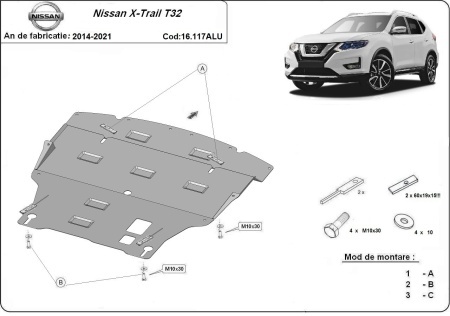 Scut motor din aluminiu Nissan X-Trail T32 2014 - 2021 - Img 3