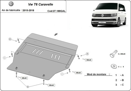 Scut motor galvanizat Volkswagen Transporter Caravelle T6 2015 - 2018 - Img 3