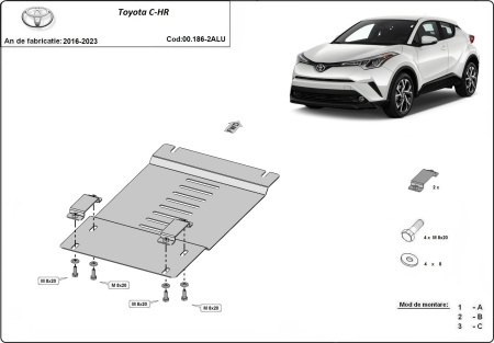 Scut antifurt din aluminiu pentru catalizator Toyota C-HR 2016 - 2023 - Img 3