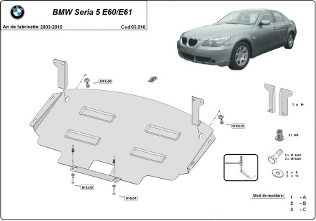 Scut motor BMW Seria 5 E60/E61 cu bară normală 2003 - 2010 - Img 3