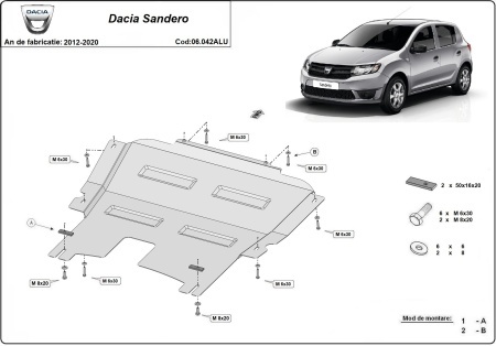 Scut motor din aluminiu Dacia Sandero 2 2012 - 2020 - Img 3