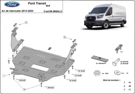 Scut motor din aluminiu Ford Transit 4x4 2013 - 2023 - Img 3
