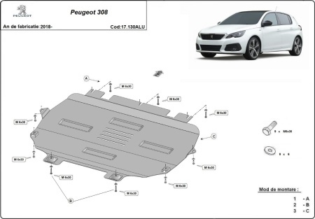 Scut motor din aluminiu Peugeot 308 2018 - 2026 - Img 3