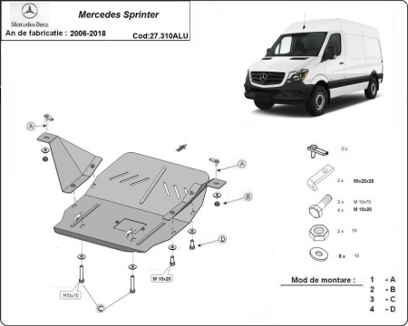 Scut motor și cutie de viteză din aluminiu Mercedes Sprinter W906 2006 - 2018 - Img 3