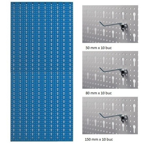 AB5 Panou profesional vertical albastru, 500x1000 mm cu set 30 carlige metalice