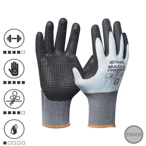 Gebol 709376_T, Manusi de protectie Multi Flex Cool and Touch, din nylon si spandex, acoperire din spuma de nitril, uz profesional, marimea 8/M