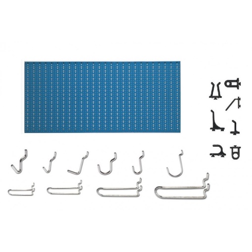 Panou perforat orizontal de 1000x500mm albastru cu set de 40 carlige metalice/plastic