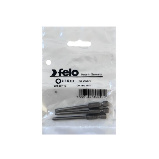 Set 3 biti Felo, seria Industrial profil Torx, E6.3, TX20, 73mm