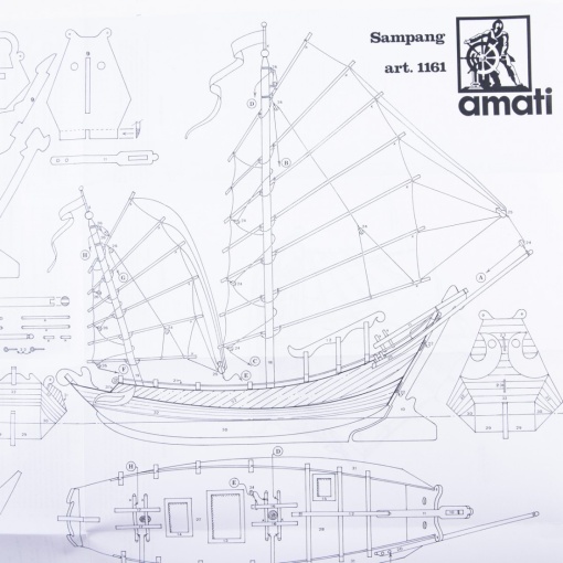 Planuri constructie navomodel, Sampang, Scara 1:60, Lungime: 340mm, Amati Italia