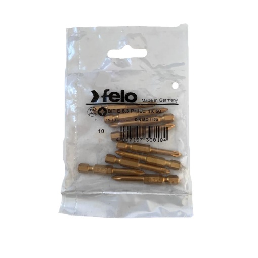 Set 10 biti Felo, seria TiN Plus profil Philips, E6.3, PH1, 50mm