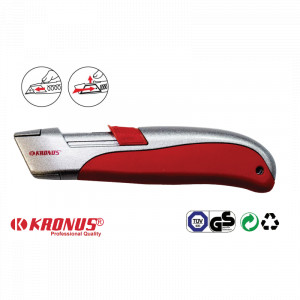 7556SS Cutter 18 mm cu dubla securitate autoretractabil + set 10 lame SK5, KRONUS - Img 2