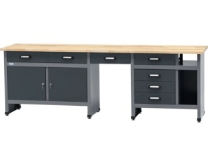 Banc de lucru 240 x 84 x 60 cm, 2 usi si 6 sertare, blat din lemn 3 cm, negru/gri antracit