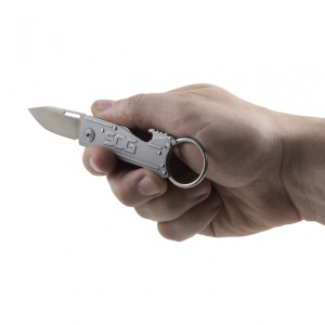 Cutit breloc SOG KeyTron KT1001-CP, lama 5Cr15MoV, Lockback, desfacator sticle integrat, EDC Keychain Knife - Img 21