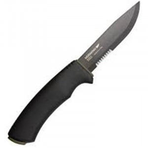 Cutit Bushcraft BlackBlade SRT (S) cu lama partial dintata, otel inoxidabil Suedez 12C27, acoperire DLC, Morakniv - Img 2
