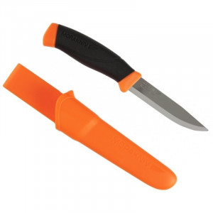 Cutit Morakniv Companion cu lamă din otel inoxidabil 12C27 si teaca portocaliu fluorescent pentru vizibilitate ridicată în teren - Img 4