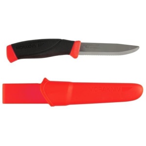 Cutit outdoor Morakniv Companion Rescue SRT Safe S Hi-Vis Orange, otel inoxidabil 12C27, lamă zimțată cu vârf bont, teaca inclusa