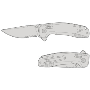Cutit pliabil SOG-TAC XR Blackout Serrated 12-38-03-41, lama Clip Point CRYO D2 Black TiNi Partial Serrated, XR Lock, Flipper, Thumb Stud, maner G10 Black, EDC Tactical - Img 11