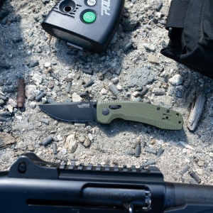 Cutit pliabil SOG-TAC XR OD Green 12-38-02-41, lama Clip Point CRYO D2 Black TiNi, XR Lock, Flipper, Thumb Stud, maner G10 Olive Drab, EDC Tactical - Img 11