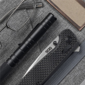 Cutit pliabil SOG Terminus XR S35VN, lama CPM S35VN, XR Lock, maner G10 si fibra de carbon, Flipper EDC Premium - Img 3