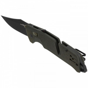 Cutit pliabil SOG Trident AT Olive Drab 11-12-03-41, lama Drop Point CRYO D2 Black TiNi, deschidere asistata S.A.T., AT-XR Lock, taietor de centura, spargator de geam, maner GRN Olive Drab - Img 5