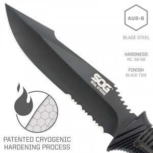 Cutit tactic SOG SEAL Strike Black TiNi, otel AUS-8, lama partial zimtata 125 mm - Img 4