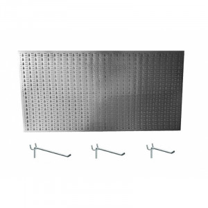 Panou perforat orizontal din INOX, 1000x500mm cu set 25 carlige metalice - Img 2