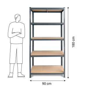 Raft metalic depozitare, 180 x 90 x 40 cm, gri antracit, 5 polite, 175 kg/polita - Img 3