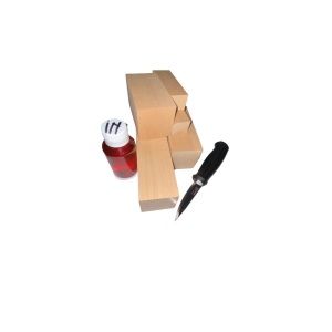 Set 5 blocuri de lemn de cires pentru cioplit cu 50 ml ulei in + cutit sculptura basic, Morakniv - Img 1