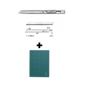 Set Cutter / cutit utilitar INOX mic - NT Cutter - 9mm + 10 lame schimb + placa CM A3