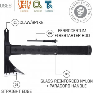 Tomahawk de supravietuire SOG Survival Hawk Black, otel 3Cr13MoV, muchie 70 mm - Img 10