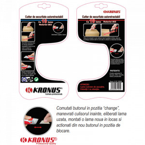 7556SS Cutter 18 mm cu dubla securitate autoretractabil + set 10 lame SK5, KRONUS - Img 3